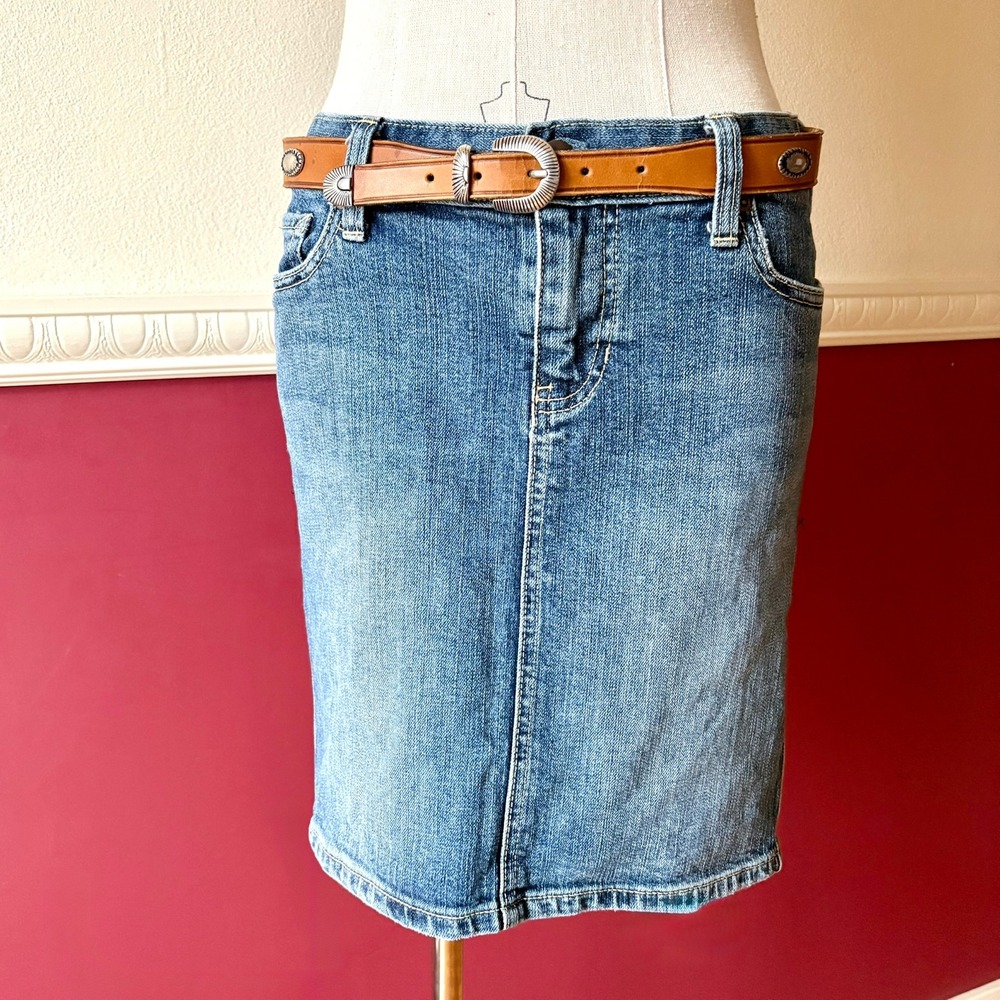 Vintage Y2K Abercrombie & Fitch Low Rise Denim‎ Skirt Embroidered Pockets Size 2